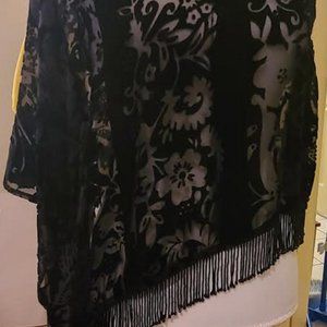 Black Shawl Fringed Notations  Flower Design NEW!